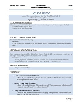 Preview of Easy-Peasy Formal Lesson Plan Template