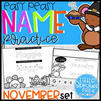 Preview of Easy Peasy Name Practice - November Set - PreK, Kindergarten, Preschool