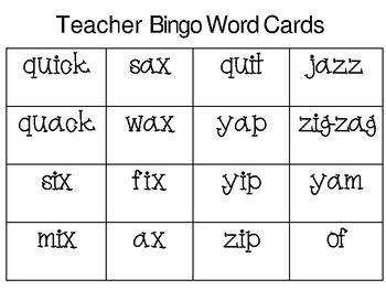 Easy Peasy Phonics Bingo Unit 7 Short Vowels A I Cvc Words With Qu X Y Z
