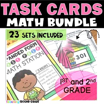 Preview of 2nd Grade Math Task Cards - Extra Practice Review Arrays Telling Time Bundle