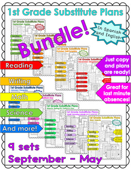 Preview of Easy Prep Sub Plans Bundle - 1st Grade - September to May - 9 months of plans!