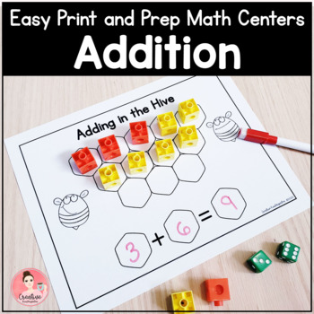 Preview of Addition Math Centers | Easy Print and Prep Kindergarten Activities