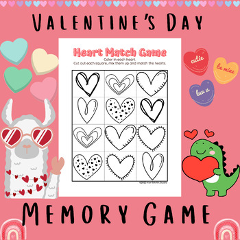 Preview of Easy Print Valentine's Day Coloring Heart Matching Memory Game