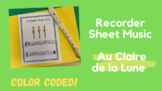 Easy Recorder Sheet Music - Au Claire de la Lune