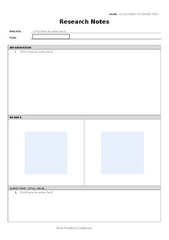Preview of Easy Research Notes Sheet