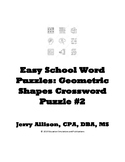 Easy School Word Puzzles: Geometric Shapes Crossword Puzzle #2