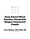 Easy School Word Puzzles: Geometric Shapes Crossword Puzzle