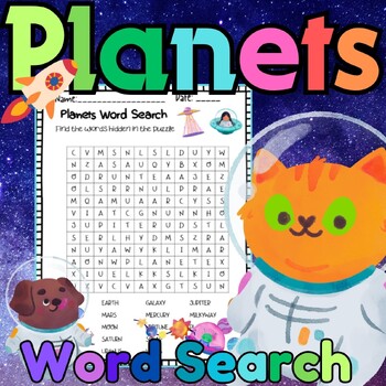 Preview of Easy Solar Planet Words Search Maze Game Worksheet for K, 1st,2nd,3rd-6th