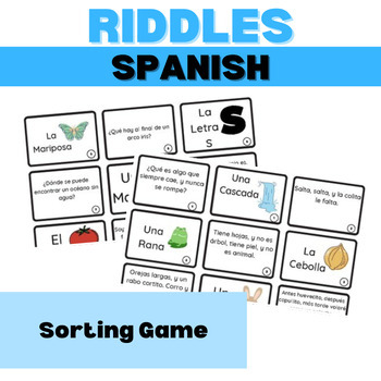 Preview of Spanish Riddle Sorting Cards Game Easy Spanish Reading Fluency Practice