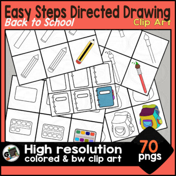 Preview of Easy Steps Directed Drawing Back to School Images Icons Clip Art