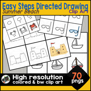 Preview of Easy Steps Directed Drawing Summer Beach Motor Skills Clip Art