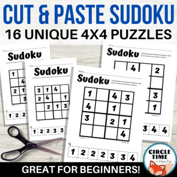 Easy 4X4 Sudoku puzzle game for kids - 20 pages printable worksheet