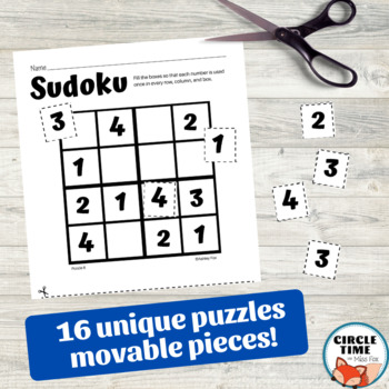 Easy 4X4 Sudoku puzzle game for kids - 20 pages printable worksheet