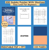 Easy Sudoku Puzzle Book for Beginners - 200 Easy puzzles w