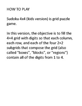 Preview of Easy Sudoku for Kids 4x4 - 400 Children Puzzles with Answers