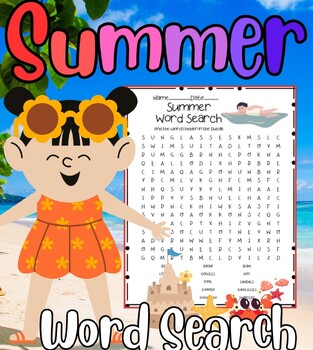Preview of Easy Summer Sunny Word search for K,1st 2nd,3rd,4th,5th,6th grade