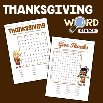 Preview of Easy Thanksgiving Word Search Autumn Puzzle November Kindergarten 1st 2nd Grade