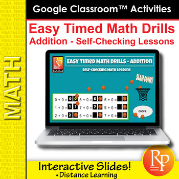 Preview of Google Slides: ADDITION MATH FACTS DRILLS! FUN, SELF-CHECKING FORMAT!