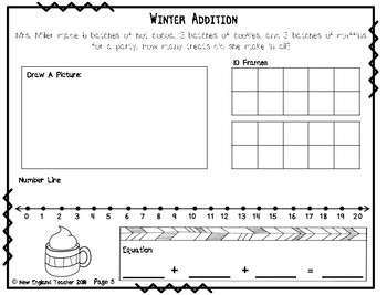 Preview of Easy Winter Addition Word Problems within 20 with 3 Addends (1st and 2nd Grade)