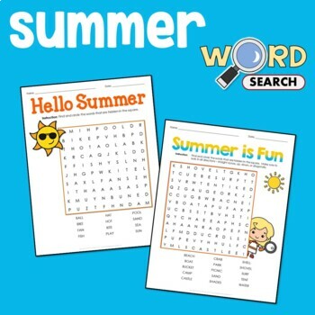Preview of Easy Summer Word Search Puzzle for Kindergarten 1st 2nd Grade June July Activity
