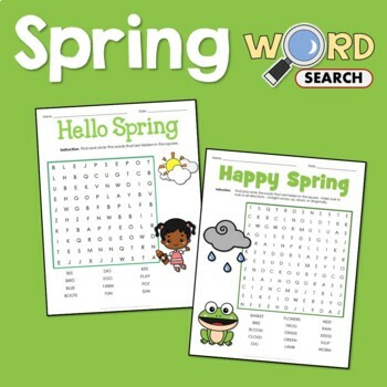 Preview of Easy Spring Word Search Puzzle Kindergarten 1st Grade Vocabulary Work Worksheets