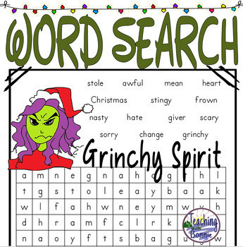 Easy Word Search Christmas Grinchy Spirit Words / Grades 1 and 2