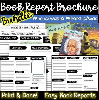 Preview of Easy brochure book report novel study where who was biography project nonfiction