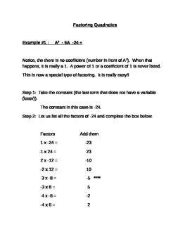 Preview of Easy quadratic factoring