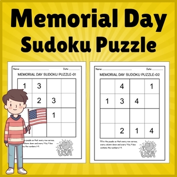 Preview of Easy to Intermediate Memorial Day Sudoku Puzzle Worksheet With Solutions