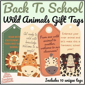 Preview of Easy to Print - Wild Animals Back To School Printable Gift Tags for Students