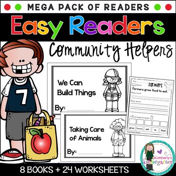 Preview of Easy/Emergent Readers! Community Helpers MEGA Pack. 8 Books + 24 Worksheets