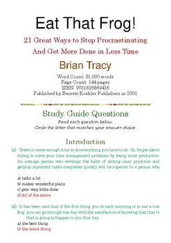 Preview of Eat That Frog by Brian Tracy; Multiple-Choice Study Guide Quiz w/Answer Key