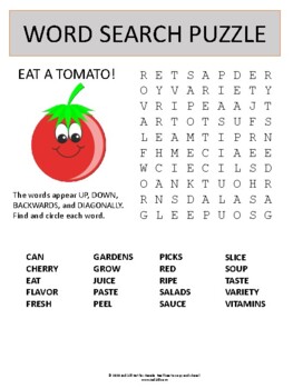 Preview of Eat a Tomato Word Search Worksheet Puzzle - Easel Activity Game
