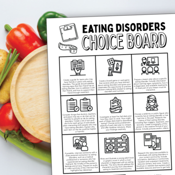 Preview of Eating Disorders Project Choice Board for Health Class