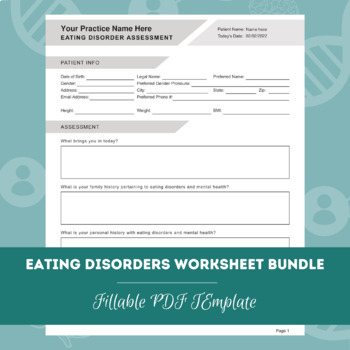 Preview of Eating Disorders Worksheets Bundle | Editable / Fillable / Printable PDF