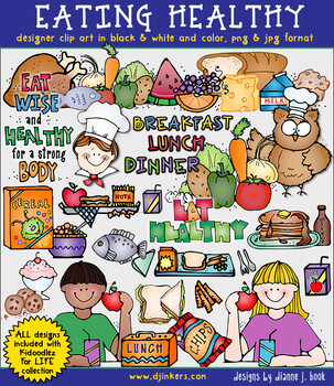 Preview of Eating Healthy - Food Clip Art for Kids, Breakfast, Lunch, Dinner & Cafeteria
