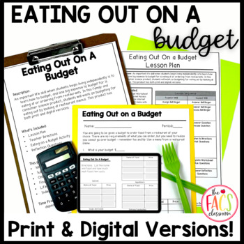 Preview of Financial Literacy Eating Out On A Budget Activity and Worksheet | Life Skills