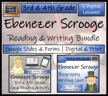 Preview of Ebenezer Scrooge Biography & Close Read Bundle Digital & Print | 3rd & 4th Grade