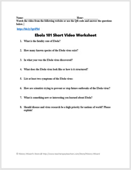 Ebola 101 Short Video Worksheet by History Wizard TPT