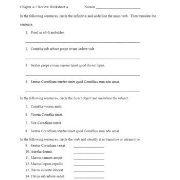 Preview of Ecce Romani Chapter 4-5 Review Worksheet