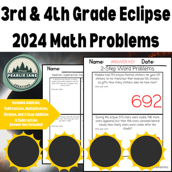 Preview of Eclipse 2024 Math Word Problems for 3rd and 4th Graders