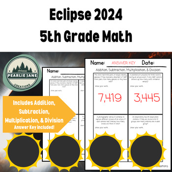 Preview of Eclipse 2024 Math Word Problems for 5th Graders
