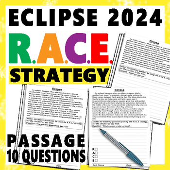 Preview of Total solar eclipse Reading Comprehension - RACE Writing practice worksheets