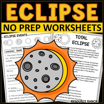 Preview of Solar Eclipse 2024 First Grade Reading and Math No Prep Worksheets