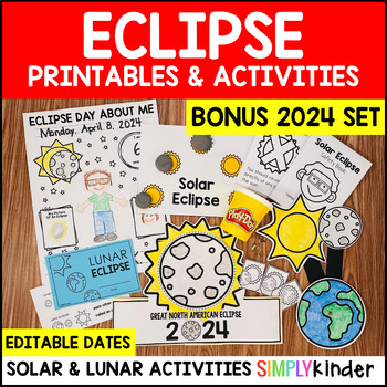 Preview of Solar Eclipse 2024 Kindergarten Activities with BONUS Crafts, Reading, Math