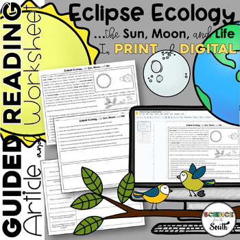 Preview of Solar Eclipse 2024 Guided Reading Eclipse Ecology Article and Worksheet