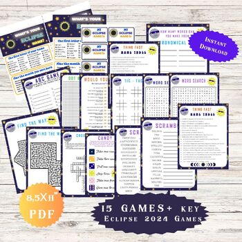 Preview of Eclipse Games, Activities for Kids & Adults, Classroom Games Reading Word search