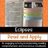 Solar and Lunar Eclipses Read and Apply (NGSS MS-ESS1-1 Aligned)