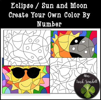 Preview of Solar Eclipse Sun and Moon Scienc Create your own Color by Number Commercial Use