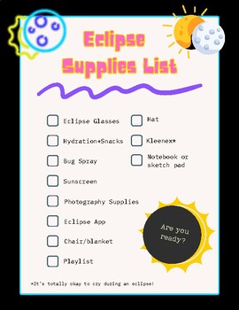Preview of Eclipse Supplies Checklist